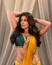 Dazzling Shivangi Verma in a Yellow Saree with a Printed Border and Green Blouse Photos 03