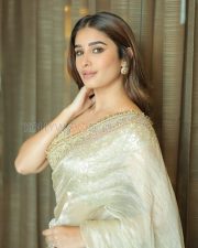 Elegant Actress Rasha Thadani in a Cream Silk Saree with Gold Border Photos 01