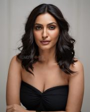 Elegant Shivangi Verma in a Black Strapless Dress with a High Thigh Slit Pictures 04