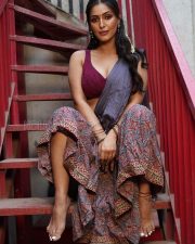 Enigmatic Actress Shivangi Verma in a Maroon Blouse and Printed Saree Photos 01