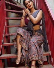 Enigmatic Actress Shivangi Verma in a Maroon Blouse and Printed Saree Photos 04