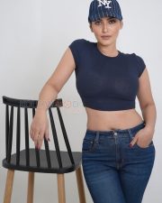 Fashionable Actress Shivangi Verma in a Navy Blue Crop Top Photos 01