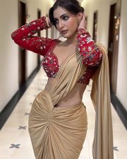 Glamorous Actress Shivangi Verma in a Beige Saree With Red Blouse Photos 01