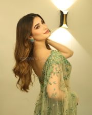 Gorgeous Rasha Thadani in a Transparent Green Saree with a Matching Sleeveless Blouse Photos 01