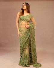 Gorgeous Rasha Thadani in a Transparent Green Saree with a Matching Sleeveless Blouse Photos 02