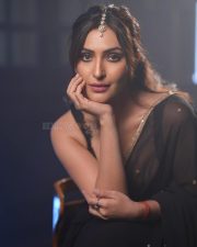 Hot Item Song Dancer Shivangi Verma in a Black Sheer Saree with a Black Lace Bralette Photos 01