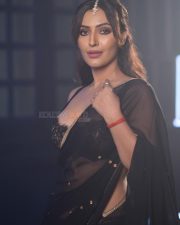 Hot Item Song Dancer Shivangi Verma in a Black Sheer Saree with a Black Lace Bralette Photos 02