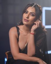 Hot Item Song Dancer Shivangi Verma in a Black Sheer Saree with a Black Lace Bralette Photos 03