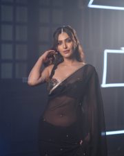 Hot Item Song Dancer Shivangi Verma in a Black Sheer Saree with a Black Lace Bralette Photos 08