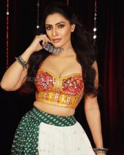 Hot Shivangi Verma in a Multi Coloured Designer Lehenga Gown with a Sleeveless Deep Neck Top Photos 01