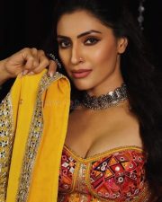 Hot Shivangi Verma in a Multi Coloured Designer Lehenga Gown with a Sleeveless Deep Neck Top Photos 02