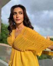 Indian Television Actress Shivangi Verma in a Yellow See Through Top with a Black Bra Photos 03