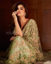Mesmerizing Actress Rasha Thadani in a Green Embroidered Organza Saree Photos 06