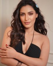 Pretty Shivangi Verma in a Black Halter Neck Cut Out Crop Top with a Mini Blue Skirt Photos 04