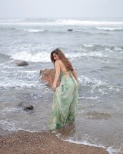 Radiant Actress Rasha Thadani in a Mint Green Floral Backless Halter Dress Photos 08