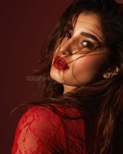 Ravishing Rasha Thadani in a Crimson Lace Dress Photos 02
