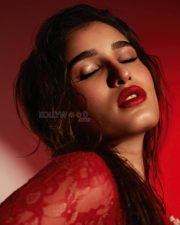Ravishing Rasha Thadani in a Crimson Lace Dress Photos 04