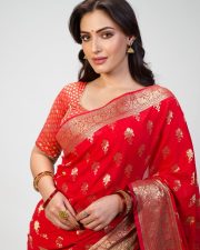 Resplendent Actress Shivangi Verma in a Red Banarasi Silk Saree Photos 01