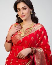 Resplendent Actress Shivangi Verma in a Red Banarasi Silk Saree Photos 02
