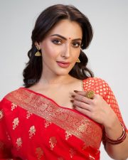 Resplendent Actress Shivangi Verma in a Red Banarasi Silk Saree Photos 04