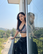 Sensual Actress Shivangi Verma in a Printed Bralette and Black Skirt Photos 04
