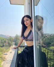 Sensual Actress Shivangi Verma in a Printed Bralette and Black Skirt Photos 04