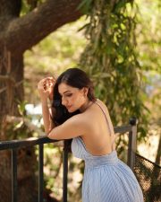 Sexy Shivangi Verma in a Blue and White Striped Halter Neck Dress with a V Neckline Photos 05