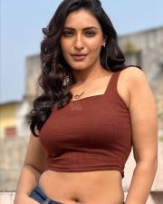 Sexy Shivangi Verma in a Sleeveless Brown Crop Top and Blue Jeans Photos 02