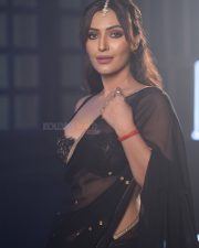 Sophisticated Actress Shivangi Verma in a black lace saree with embellished blouse photos 02