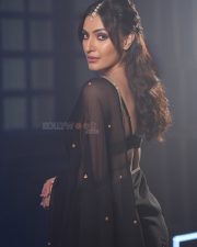 Sophisticated Actress Shivangi Verma in a black lace saree with embellished blouse photos 03