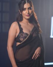 Sophisticated Actress Shivangi Verma in a black lace saree with embellished blouse photos 04