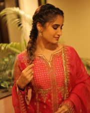 Winsome Actress Rasha Thadani in a Pink Coral Embroidered Saree Photos 02