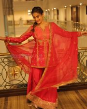 Winsome Actress Rasha Thadani in a Pink Coral Embroidered Saree Photos 03