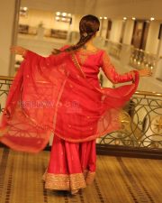 Winsome Actress Rasha Thadani in a Pink Coral Embroidered Saree Photos 04