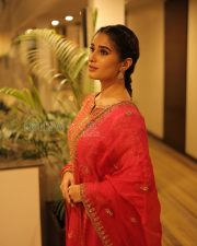 Winsome Actress Rasha Thadani in a Pink Coral Embroidered Saree Photos 05