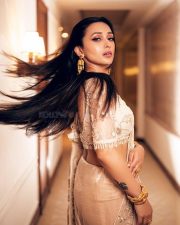 Dazzling Mimi Chakraborty in a Cream Designer Saree Photos 01