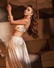 Desirable Tina Datta in an Ivory Satin Bustier Style Crop Top with a Matching Satin Lehenga Skirt Photos 01