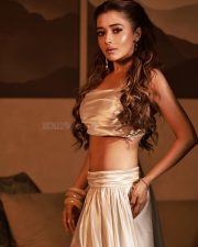 Desirable Tina Datta in an Ivory Satin Bustier Style Crop Top with a Matching Satin Lehenga Skirt Photos 03