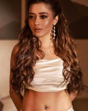 Desirable Tina Datta in an Ivory Satin Bustier Style Crop Top with a Matching Satin Lehenga Skirt Photos 09