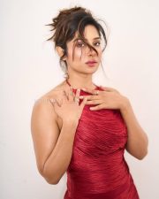Glamorous Actress Neha Khan in a Red Halter Mini Dress Photos 04