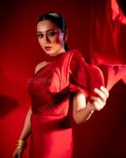 Glamorous Mimi Chakraborty in a Red Satin Halterneck Gown Photos 02
