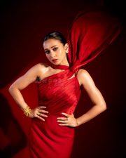 Glamorous Mimi Chakraborty in a Red Satin Halterneck Gown Photos 04