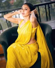 Hot Bengali Actress Mimi Chakraborty in a Bright Yellow Saree with Sleeveless Blouse Pictures 01