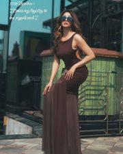 Personal Trainer Actress Tina Dutta in a Chocolate Brown Ruched Backless Maxi Dress Pictures 07