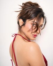 Sexy Neha Khan in a Cherry Red Sleeveless Halter Neck Mini Dress Photos 07