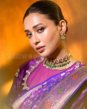 Sophisticated Actress Mimi Chakraborty in a Purple Banarasi saree and embroidered blouse Photos 01
