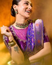 Sophisticated Actress Mimi Chakraborty in a Purple Banarasi saree and embroidered blouse Photos 04 Sophisticated Actress Mimi Chakraborty in a Purple Banarasi saree and embroidered blouse Photos 04