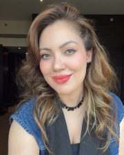 Charming Actress Munmun Dutta in a Black Top with Denim Vest Photos 02
