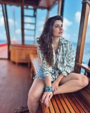 Stylish Shivaleeka Oberoi in a Printed Shirt and Denim Shorts Photos 01