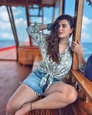 Stylish Shivaleeka Oberoi in a Printed Shirt and Denim Shorts Photos 02